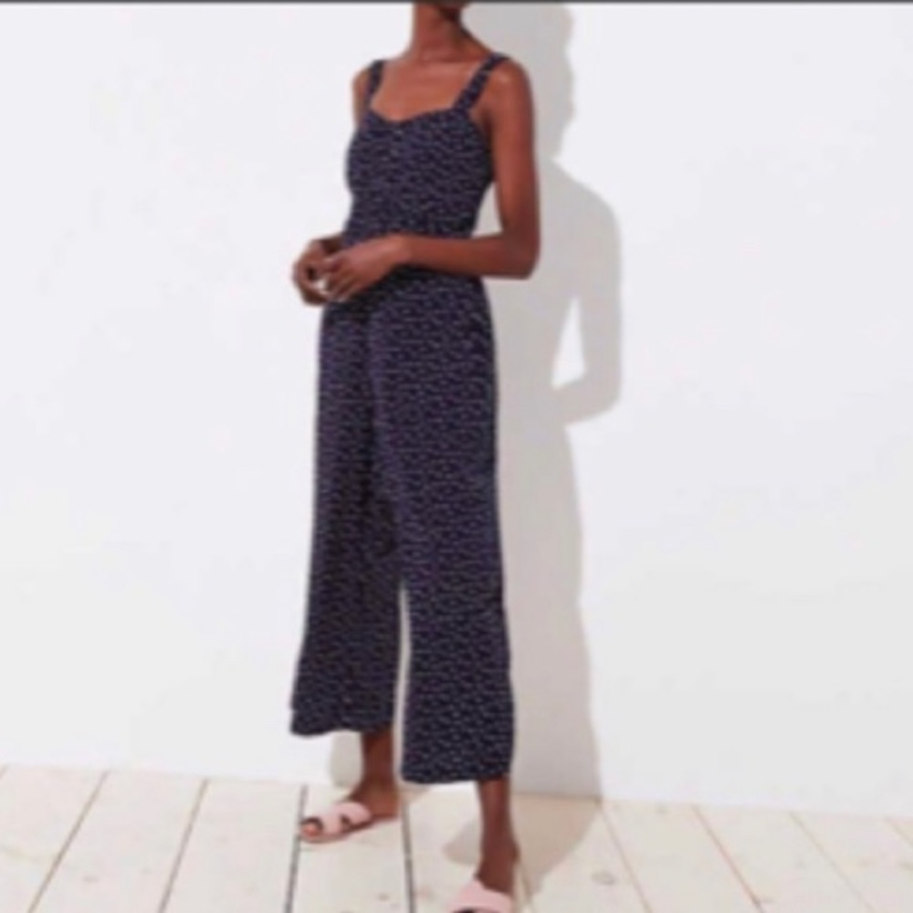 LOFT Navy Floral Print Sleeveless Jumpsuit